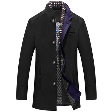 Wiaofellas Men's Woolen Coat Thickened Scarf Collar Jacket Men's Top Trench Coat Men  Winter Jacket Men